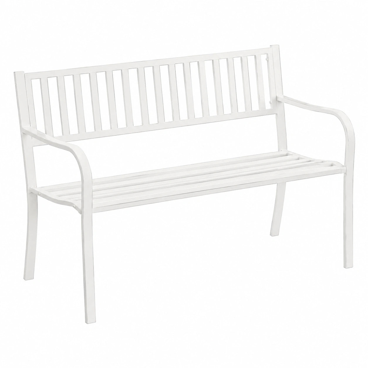 Panchina da Giardino 3 Posti in Metallo con Schienale e Braccioli, Bianco, 135x60x85 cm