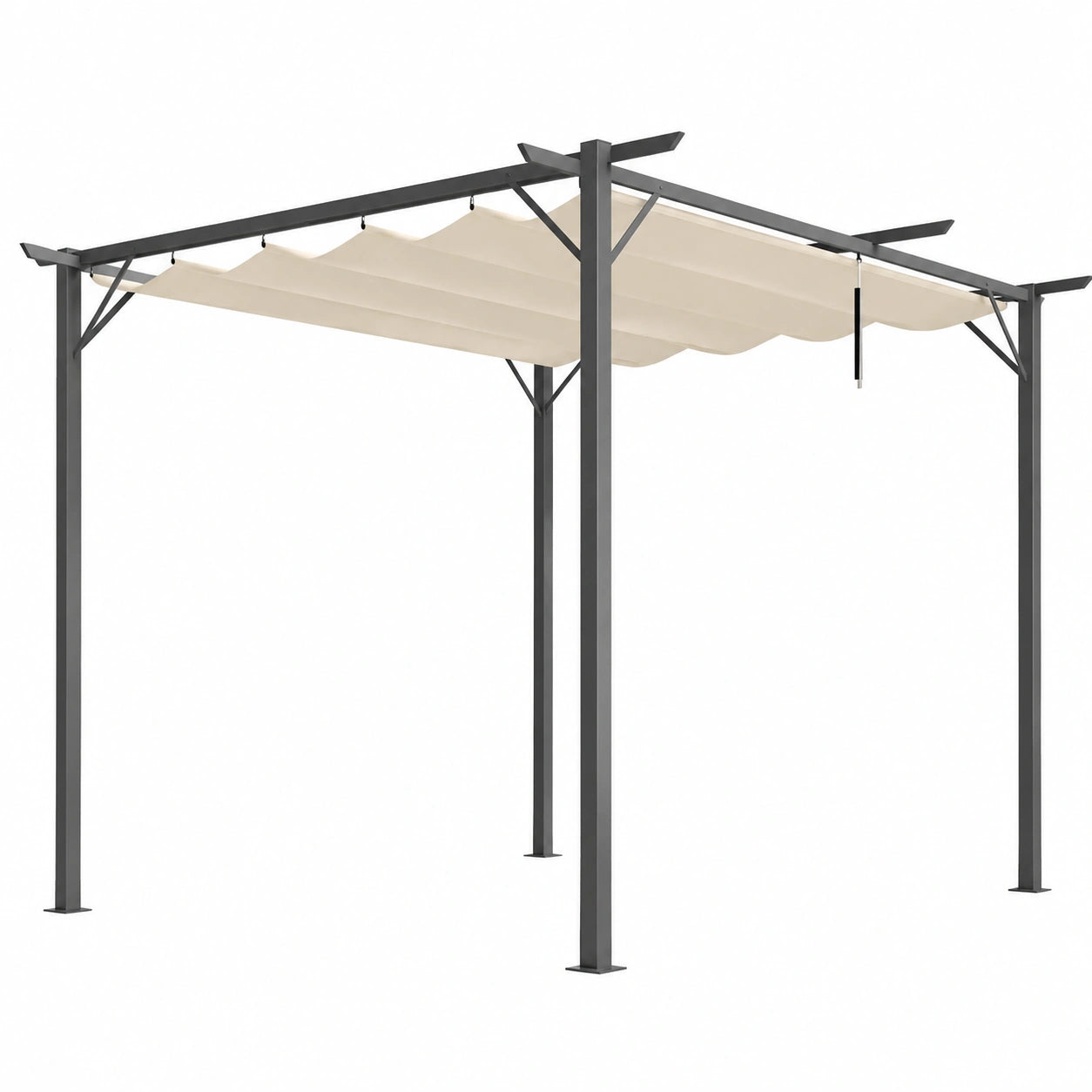 Pergolato da Giardino con Tetto Retrattile Beige, Impermeabile e Resistente ai Raggi UV, Struttura Robusta, Adatto per Esterni, Terrazze e Locali, 3x3 Metri