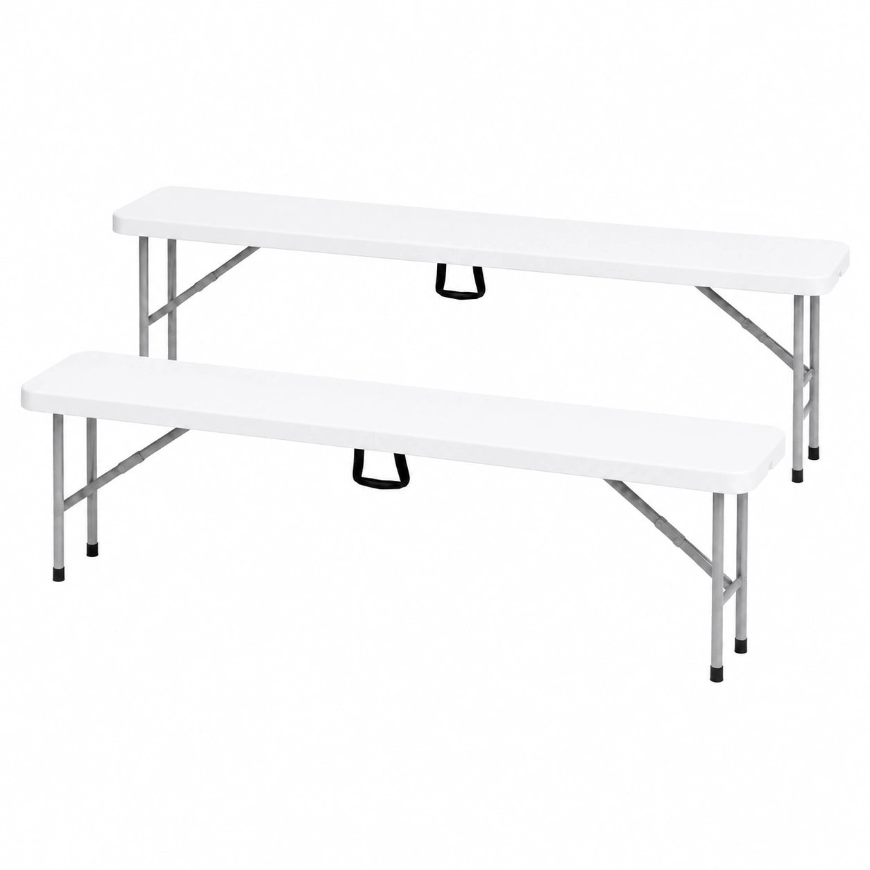 Set di 2 Panche Pieghevoli Bianche 180x29x43 cm per Giardino e Campeggio