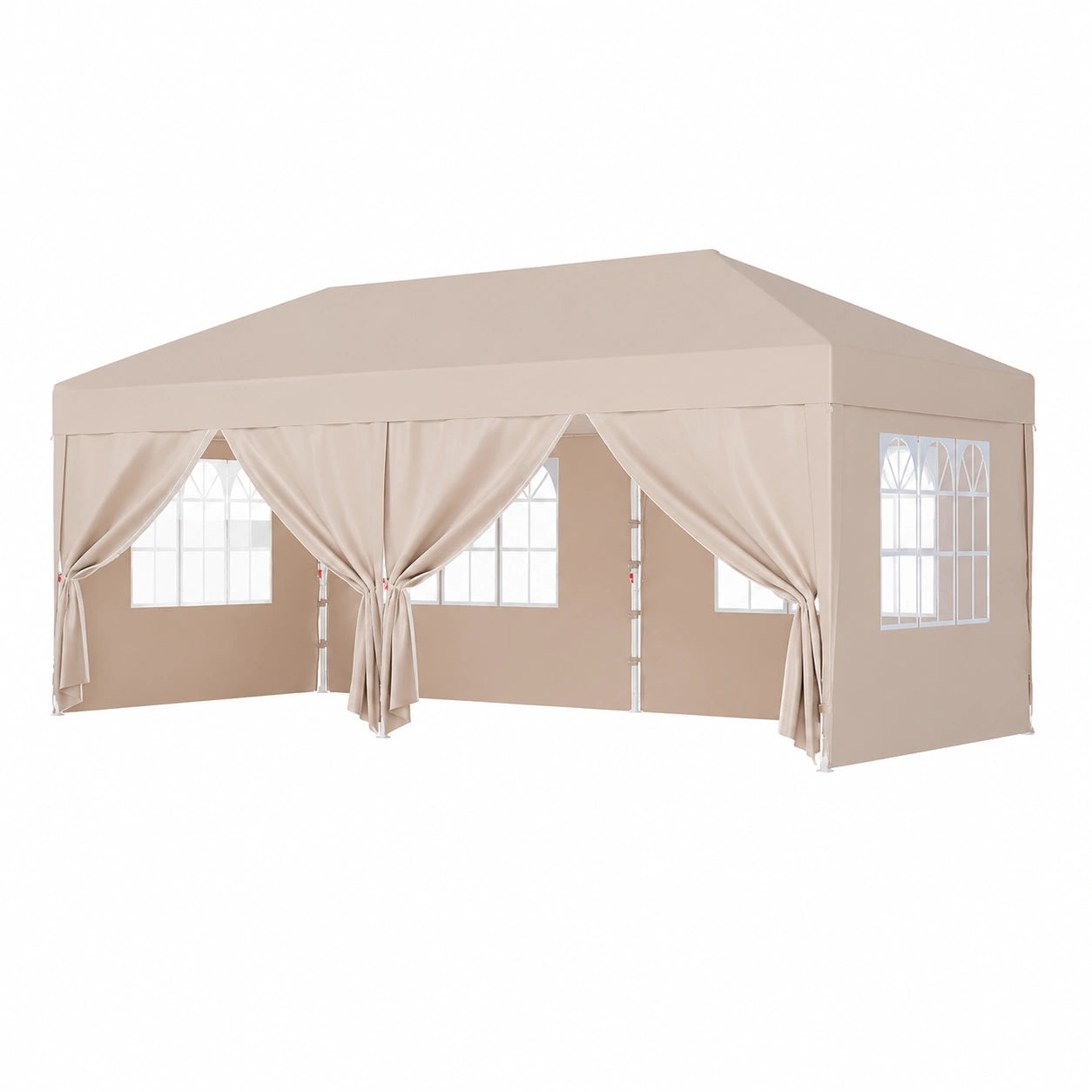 Gazebo Pieghevole 3x6m con Altezza Regolabile, Struttura Robusta, Telo Impermeabile e Pareti Laterali, Include Sacchi di Sabbia e Borsa per Trasporto, Beige