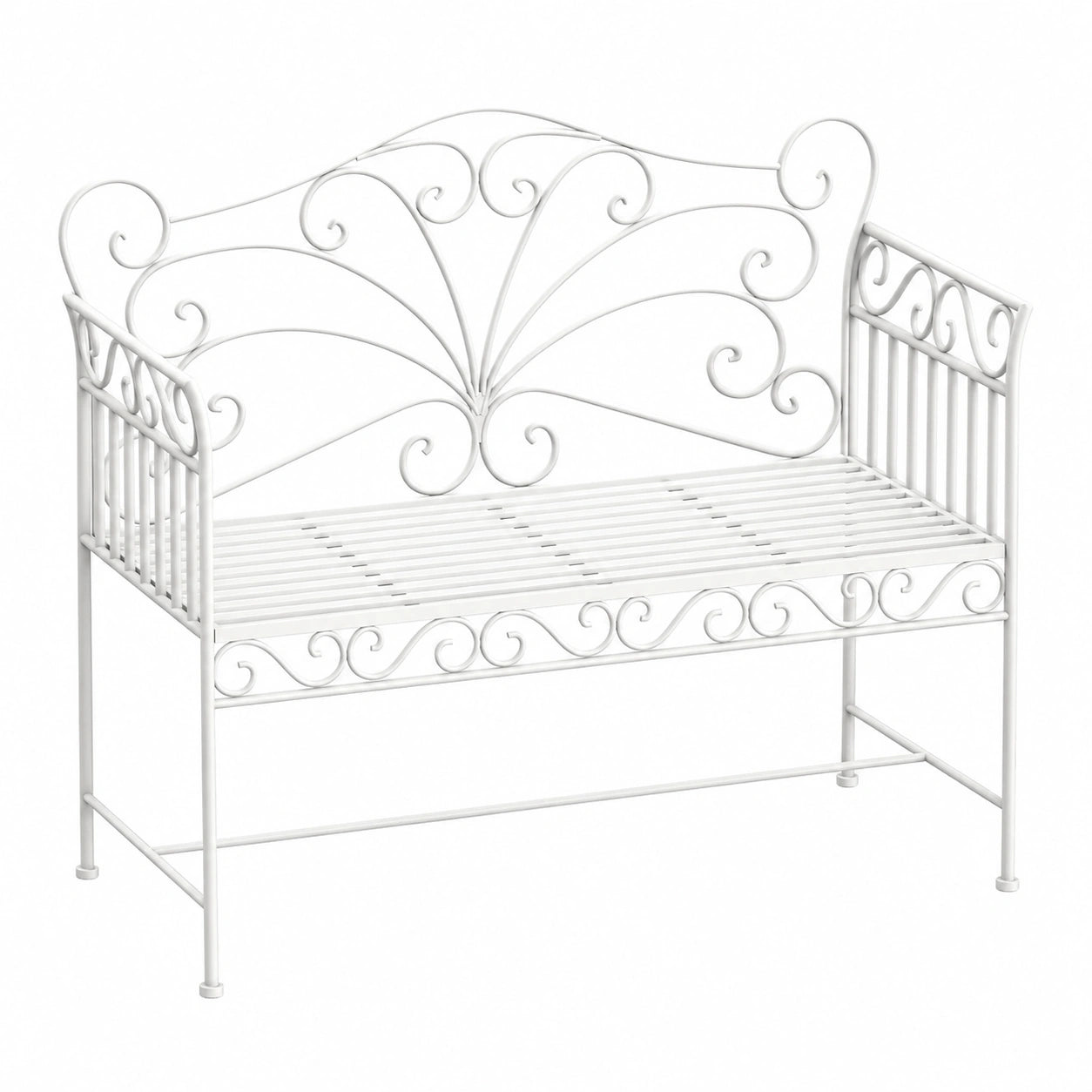 Panchina da Giardino Romantica in Ferro per 2 Persone, 111x50x98 cm, Bianca