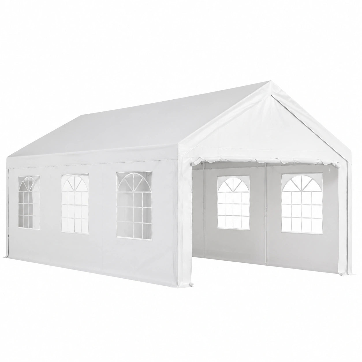 Gazebo per Eventi 4x6 m con Porte a Cerniera e Finestre, Struttura in Acciaio Zincato, Bianco