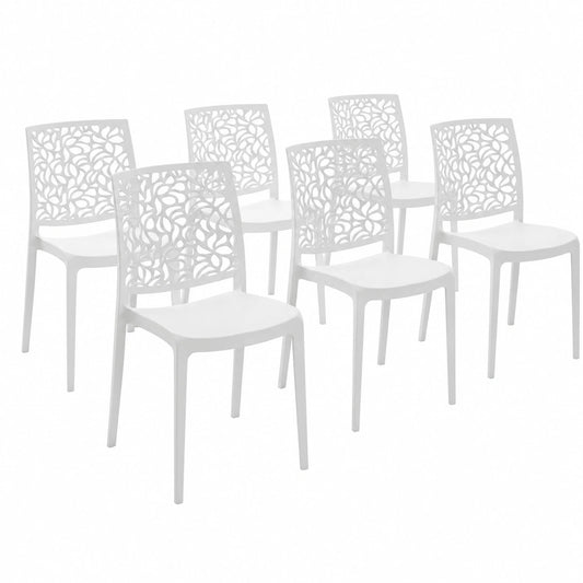 Sedie moderne in polipropilene impilabili per interno ed esterno, ideali per cucina, sala da pranzo, giardino e locali, set da 6, colore bianco