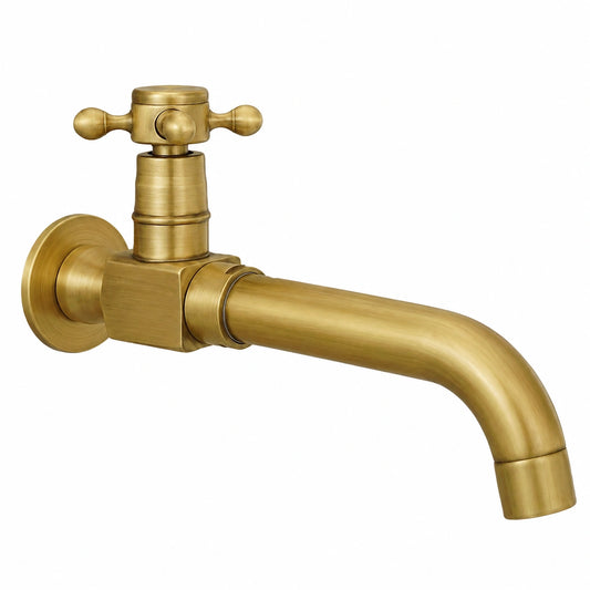 Rubinetto da Giardino in Ottone Antico con Girevole 360°, Rubinetto a Muro per Acqua Fredda, Ideale per Lavabo e Piscina, 24cm