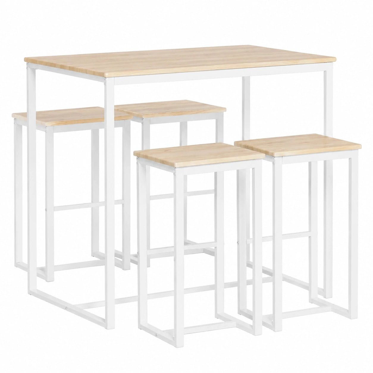 Set Tavolo Alto e Sgabelli, Salvaspazio per Cucina e Balcone, Stile Industriale, Bianco