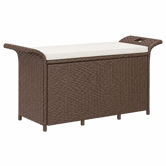 Panchina da Giardino in Polyrattan con Cuscino Marrone 116x46x57cm