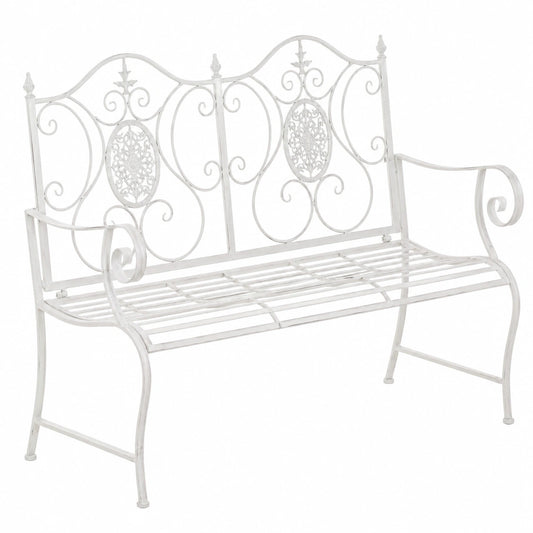 Panchina da Giardino in Ferro Stile Rustico Bianco Antico - 120x50cm