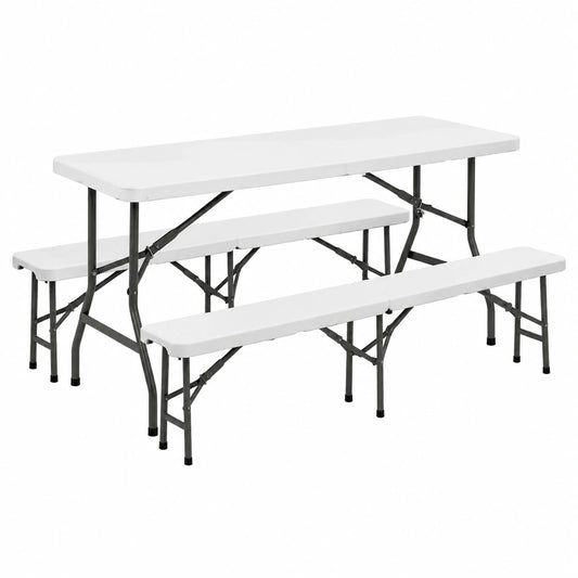 Set da Birreria Pieghevole 180 cm con Tavolo e Panche per Interno ed Esterno