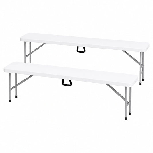 Set di 2 Panche Pieghevoli Bianche 180x29x43 cm per Giardino e Campeggio