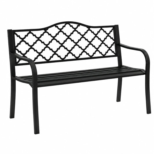 Panchina da Giardino in Acciaio e Ghisa a 2 Posti con Design Artistico, Nera
