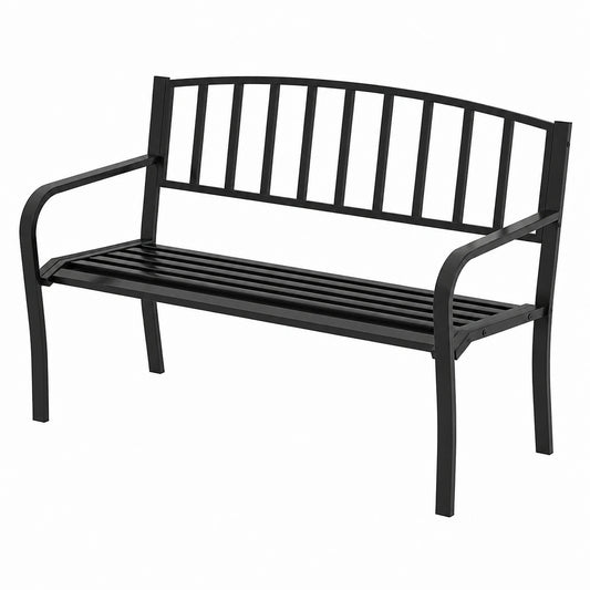 Panchina da Giardino in Metallo per 2-3 Persone, Design Elegante con Schienale e Braccioli, Ideale per Esterni