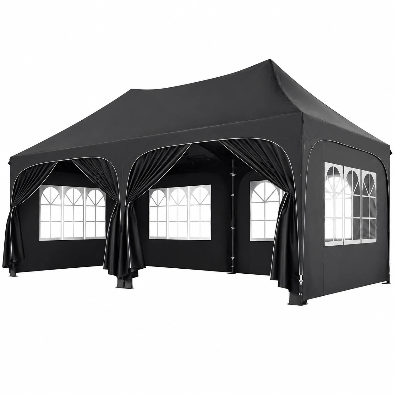 Gazebo Pieghevole 3x6m Impermeabile con 6 Pareti Laterali, per Giardino ed Eventi, Nero