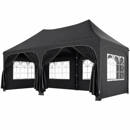 Gazebo Pieghevole 3x6m Impermeabile con 6 Pareti Laterali, per Giardino ed Eventi, Nero