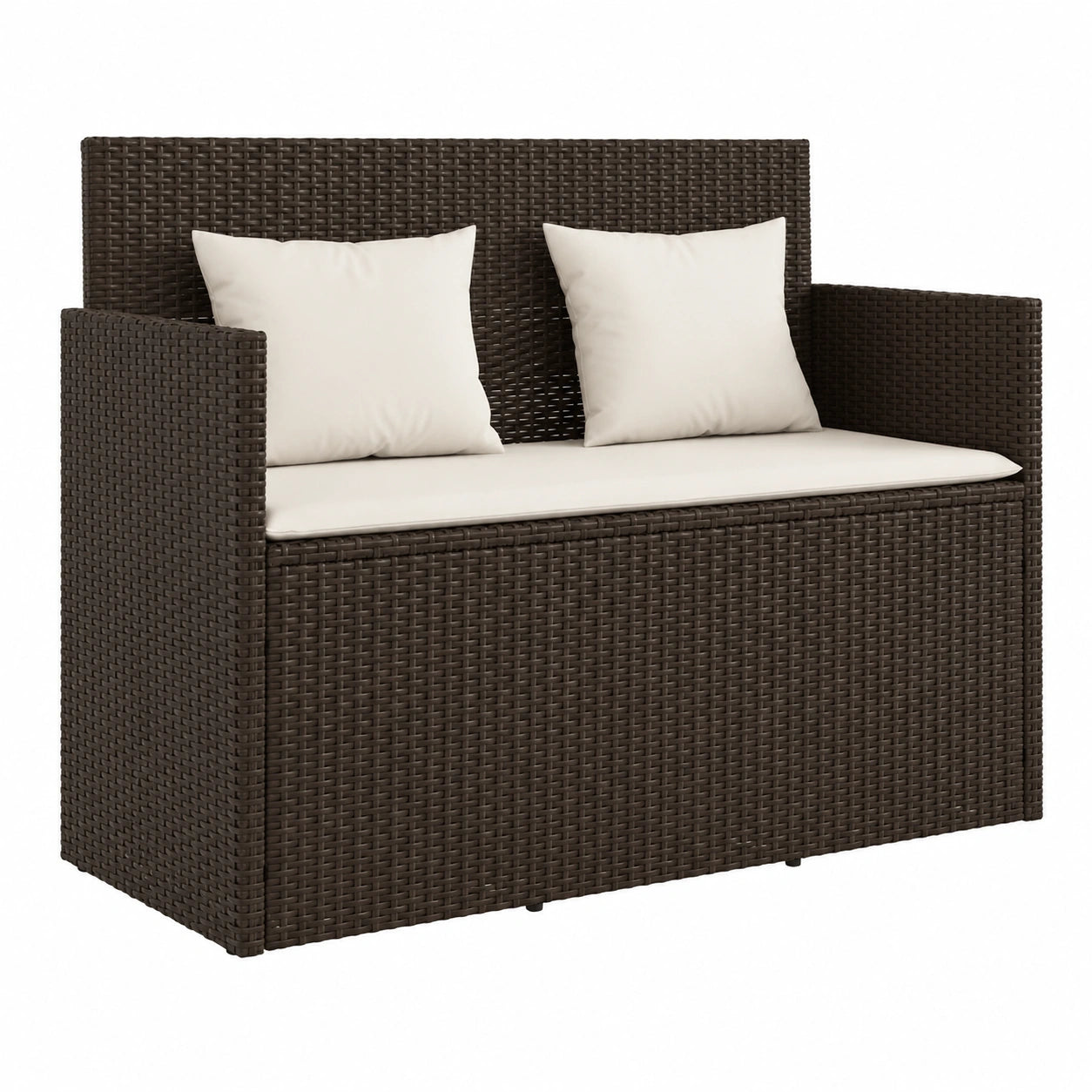Panca da Esterno in Polyrattan con Cuscini Marroni