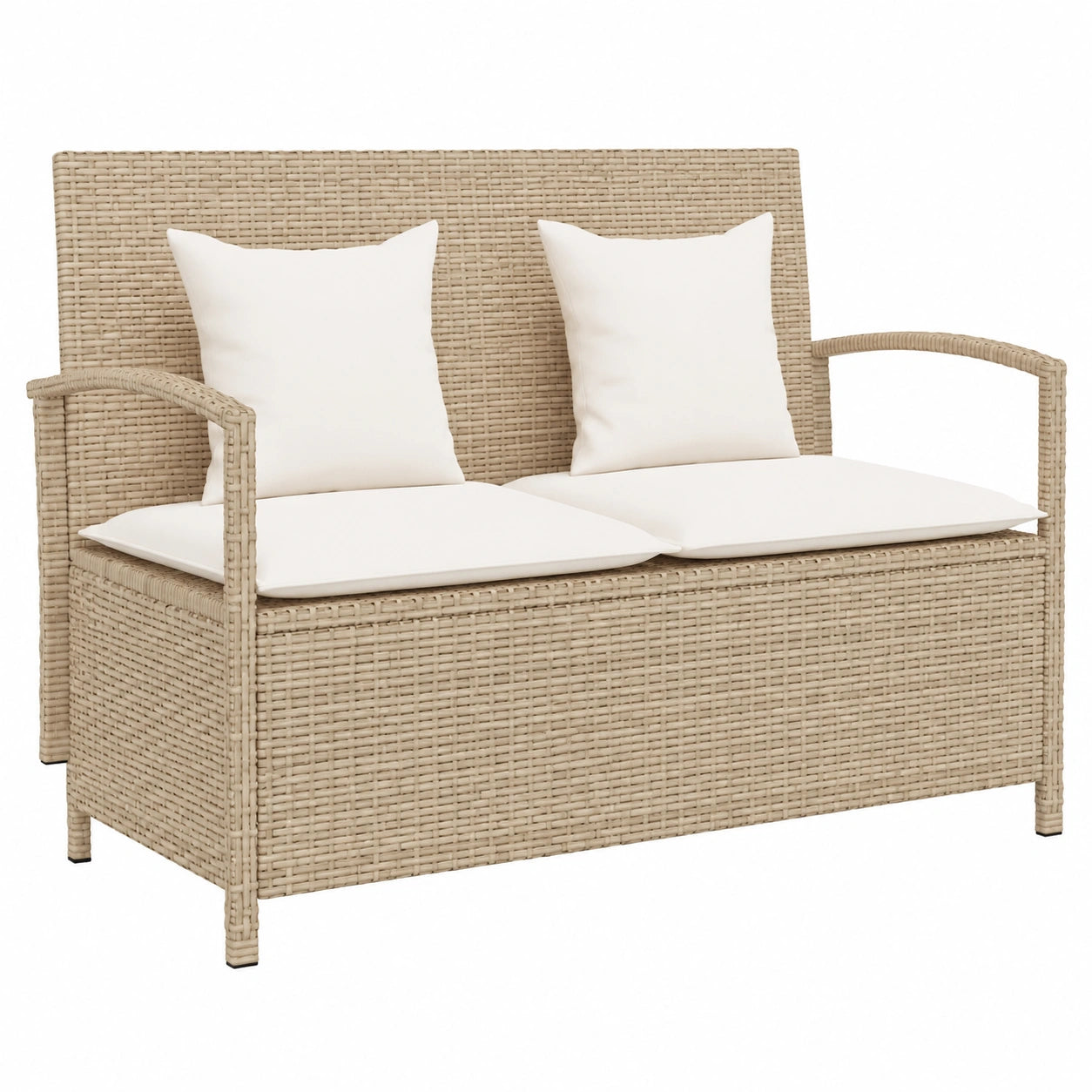 Panca da Giardino in Polyrattan Beige con Cuscino Imbottito