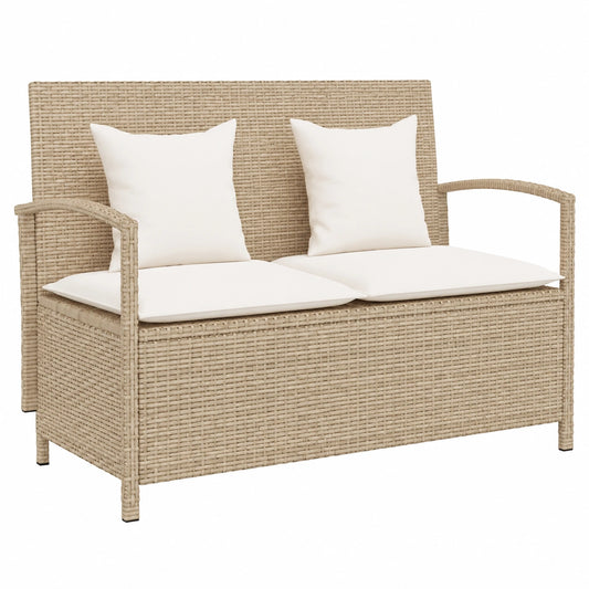 Panca da Giardino in Polyrattan Beige con Cuscino Imbottito