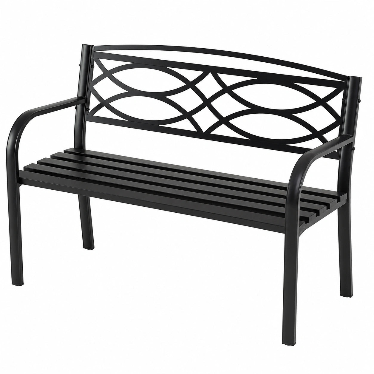 Panca da Giardino in Metallo per 2 Persone con Braccioli e Schienale Ergonomico, Resistente alle Intemperie, per Terrazza e Parco
