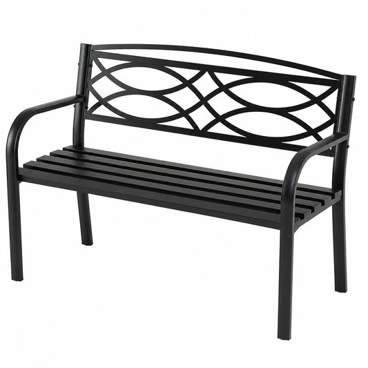 Panca da Giardino in Metallo per 2 Persone con Braccioli e Schienale Ergonomico, Resistente alle Intemperie, per Terrazza e Parco