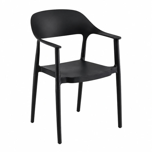 Sedia Impilabile Ergonomica in Plastica con Schienale Cavo e Braccioli, Portata 150 kg, per Soggiorno, Ufficio e Sala da Pranzo (Nero, Set di 4)