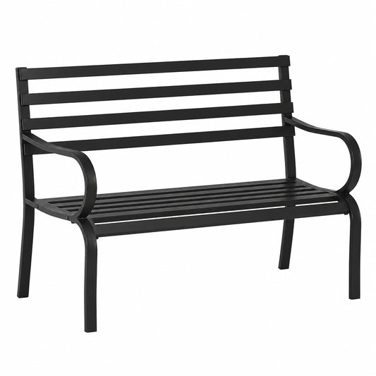 Panchina da Giardino in Metallo Nero Impermeabile, 2 Posti, 127x62x82cm, Capacità 240kg