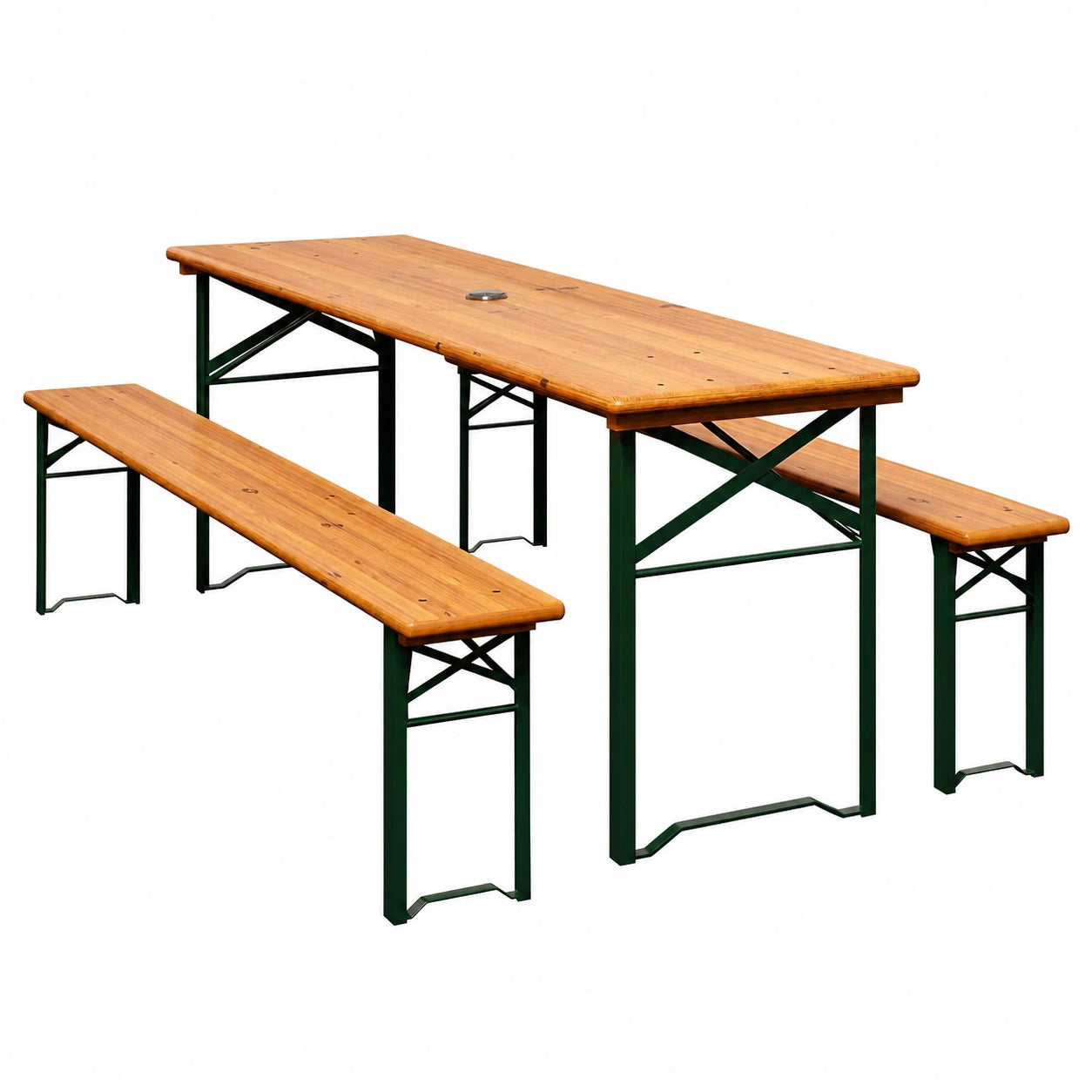 Set Tavolo e Panche Pieghevoli 170cm con Foro per Ombrellone per Giardino e Feste