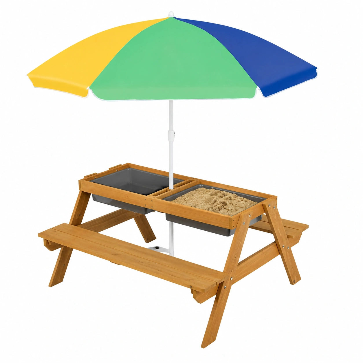 Set da Giardino per Bambini con Tavolo e Sedie, Ombrellone e Vaschette Incorporate