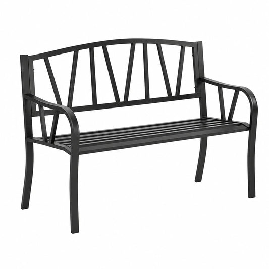 Panca da Giardino in Metallo Nero per Esterni, 2 Posti, Resistente alle Intemperie, 128x56x86cm