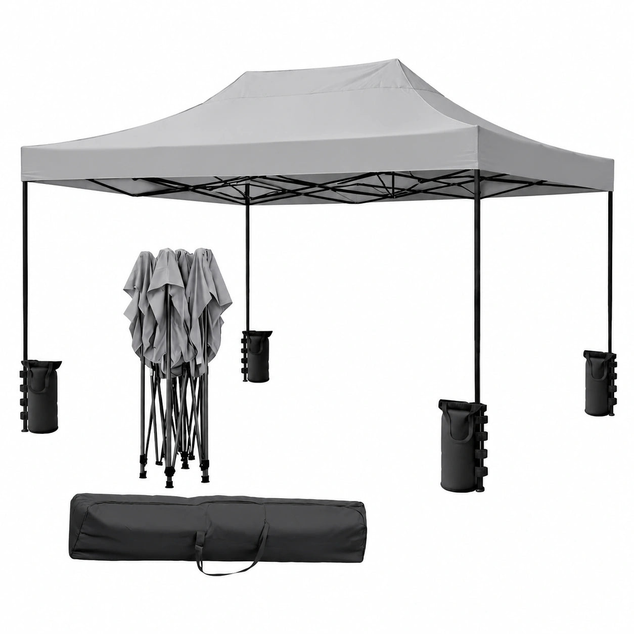 Gazebo Pieghevole Professionale 3x4.5M in Acciaio con Telo Impermeabile Oxford 1200D Anti UV, Completo di Sacche Zavorra e Borsa Trasporto, Grigio