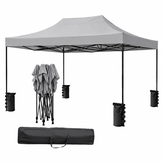 Gazebo Pieghevole Professionale 3x4.5M in Acciaio con Telo Impermeabile Oxford 1200D Anti UV, Completo di Sacche Zavorra e Borsa Trasporto, Grigio