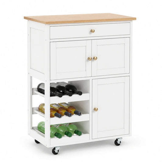 Carrello da Cucina Multifunzionale con Cassetto e Ripiani, Bianco, Portata 30 kg