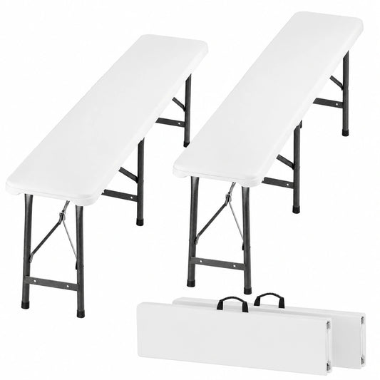Set 2 Panchine Pieghevoli da Esterno in Acciaio, Ideali per Giardino e Campeggio - Bianco