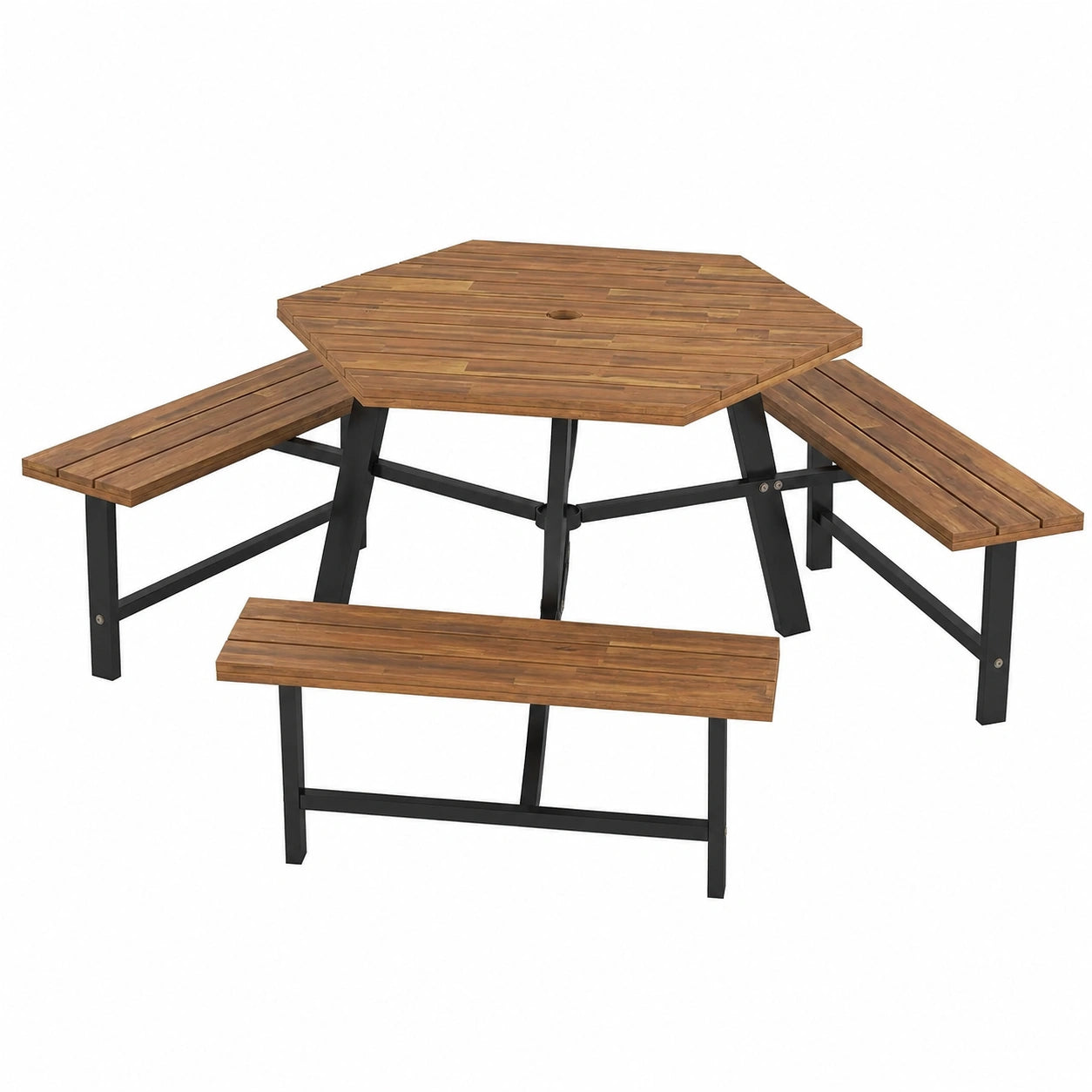 Set Picnic da Giardino in Acacia per 6 Persone con Ombrellone