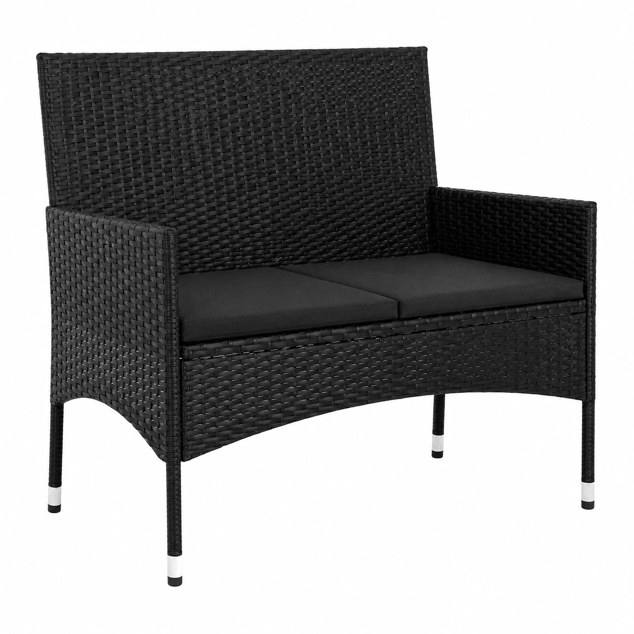 Panchina da Giardino a 2 Posti con Cuscini in Rattan Sintetico Nero