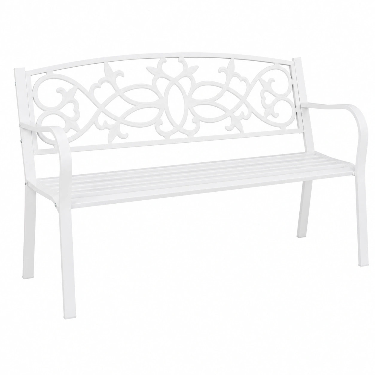 Panca da Giardino a 2 Posti in Ghisa e Acciaio, Resistente alle Intemperie, 78x124,5x58 cm, Colore Bianco