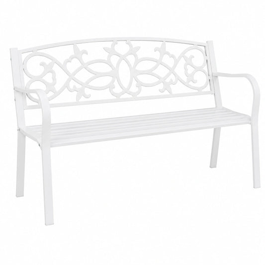 Panca da Giardino a 2 Posti in Ghisa e Acciaio, Resistente alle Intemperie, 78x124,5x58 cm, Colore Bianco