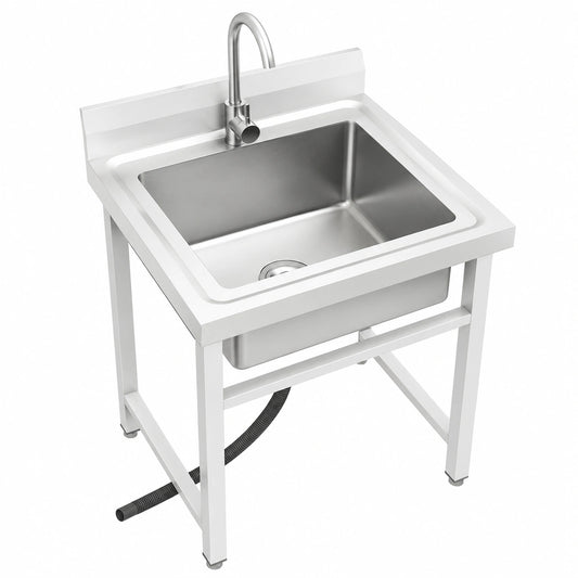 Lavello indipendente in acciaio inox con rubinetto girevole, 60x60x93 cm, ideale per cucina e ristorante