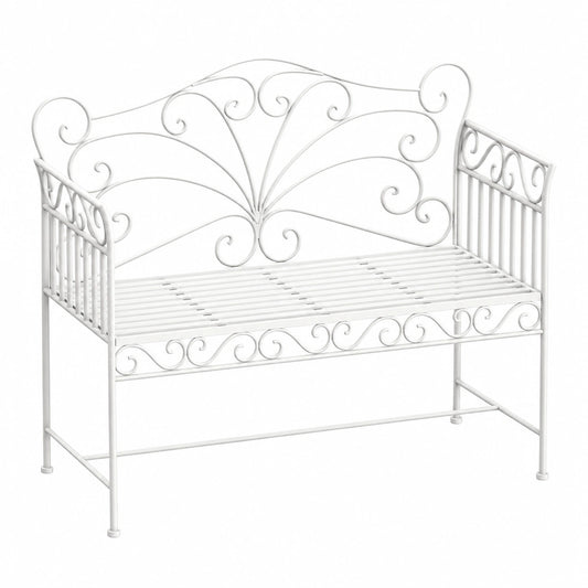 Panchina da Giardino Romantica in Ferro per 2 Persone, 111x50x98 cm, Bianca