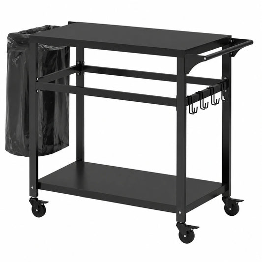Carrello Barbecue in Metallo con Ruote e Tavolo da Lavoro, Ideale per BBQ All'Aperto