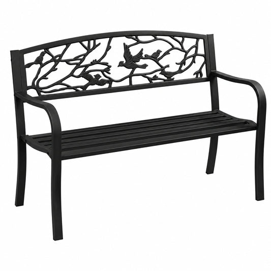 Panchina da Giardino in Ferro con Motivi Decorativi, 127 cm, Nera