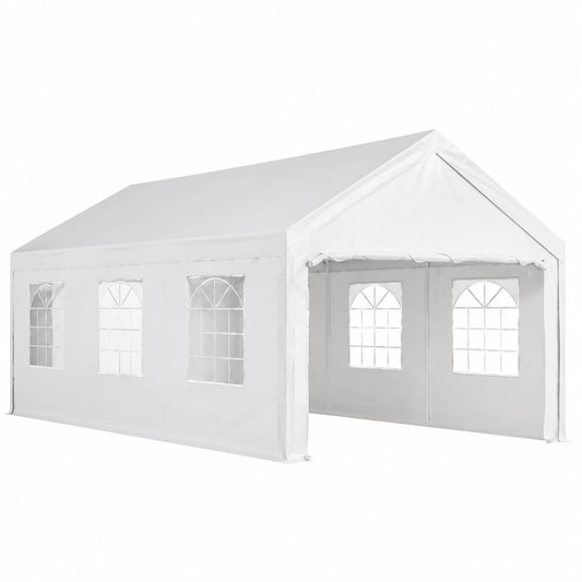 Gazebo per Eventi 4x6 m con Porte a Cerniera e Finestre, Struttura in Acciaio Zincato, Bianco